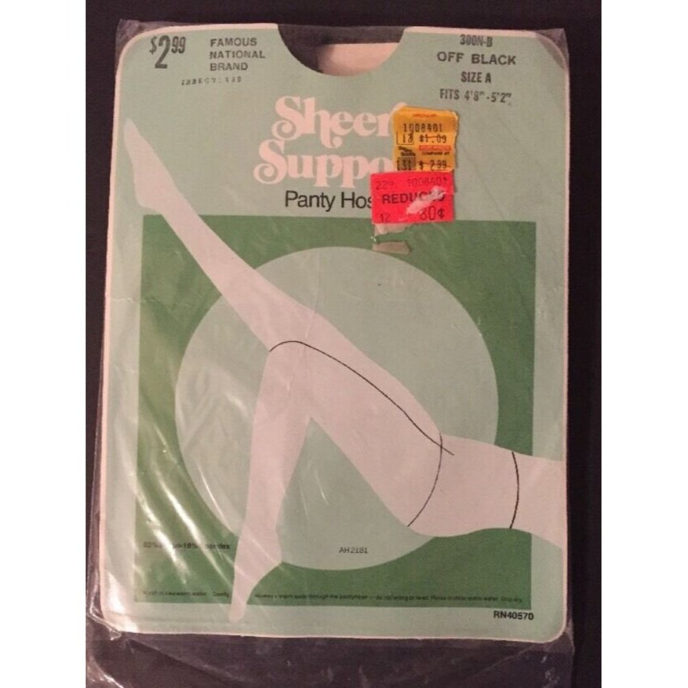 Vintage Sheer Support Pantyhose Off Black Size A